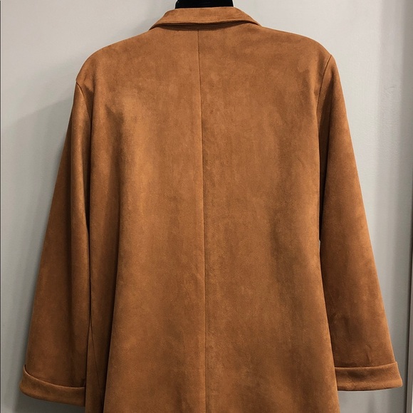 HAVE Women’s Brown Faux Suede Trench Coat – Size Large – Open Front - Picture 6 of 10